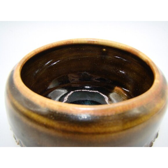 Handmade Artist Signed Pottery Bowl Planter Pot Jar Carved Cactus Decor Browns - Picture 9 of 12